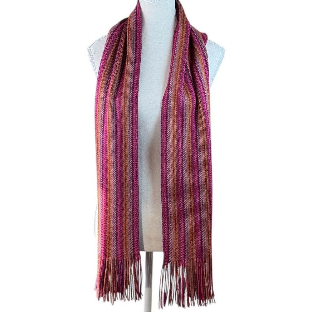 Bonnefoy Creations France Wool Blend Scarf Striped Fringe 62x13 Cozy Heritage